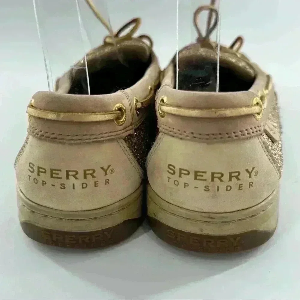 Sperry topsider flats 8.5 leather boat shoes gold glitter mermaidcore preppy